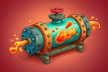 Poster - Vibrant industrial pipe with flowing liquid against a colorful background in a creative digital illustration