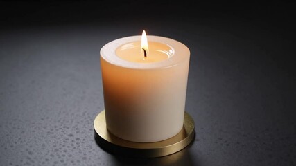 Poster - Elegant candle glow with simple minimal composition, warm light from white wax, flame radiates tranquility and peaceful ambiance