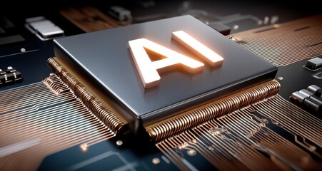 Poster - Advanced microchip with AI lettering on futuristic circuit board