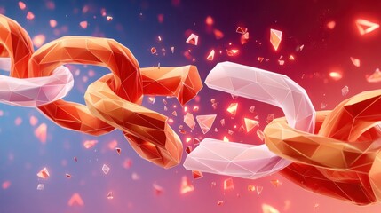 Poster - Low-poly futuristic chain breaking with dynamic fragments and vibrant colors