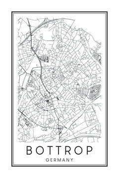 Hand drawn printable downtown road map poster of the German city of BOTTROP on solid white background with city name