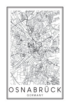Hand drawn printable downtown road map poster of the German city of OSNABRÜCK on solid white background with city name