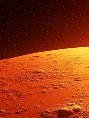 Wall Mural - An orange planet surface with visible craters and a starry sky above
