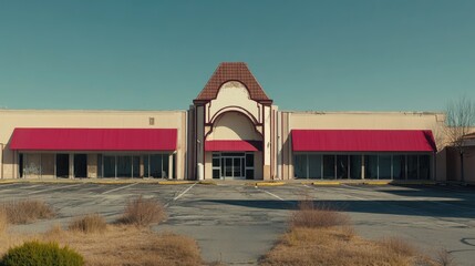 Poster - Decreasing line graph overlay on a photo of empty commercial buildings