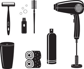 Fototapete - Silhouette Bathroom Accessories Vector Illustration Personal Care and Hygiene Items for Bathrooms and Toiletries