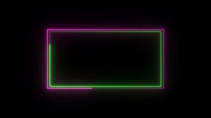 Poster - Animated glowing neon frame border with purple and green color combination on a black background for dynamic visual effects