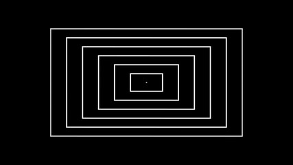 Poster - Abstract geometric animation of expanding white squares against a black background creating a minimalist aesthetic
