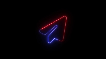 Poster - Animated neon telegram logo glowing against a dark background perfect for communication and social media concepts