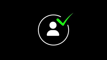 Poster - Verified account confirmation animation displaying person icon and green checkmark against a black background