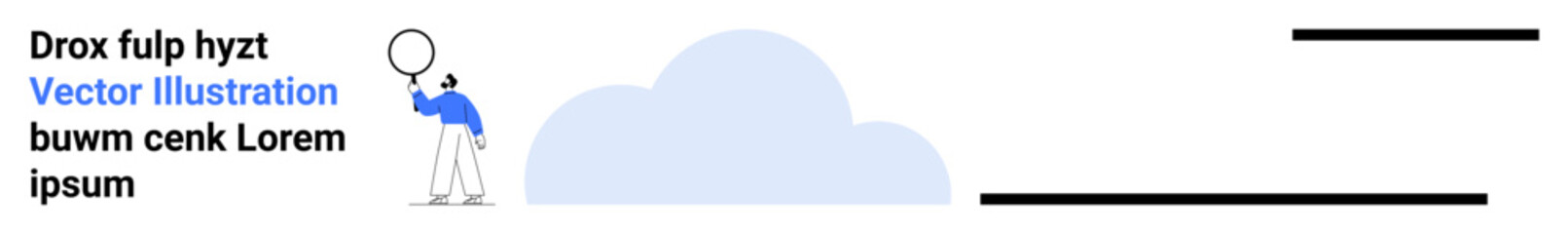 Poster - person holding magnifying glass next to cloud conveys analysis, observation, exploration, data focus