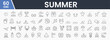 © Fazla - Summer Icon Set Minimalist Black Line Art Including Sun, Beach Chairs, Tropical Drinks, Palm Trees, Ice Cream, Flip-Flops, Sailboats, Hammocks, and More for Seasonal Designs and Projects