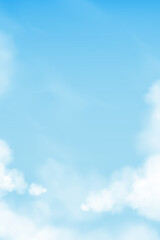 Wall Mural - sky blue with clouds background,vertical vector cartoon 3d clear sky and fluffy cloudy with morning 