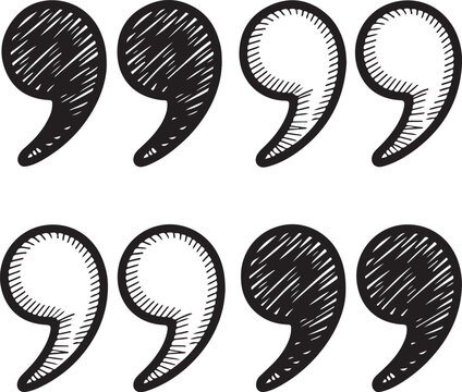 hand drawn quotation marks illustration in a black and white sketch style arrangement