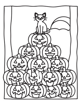 halloween coloring page, line art, Halloween illustration