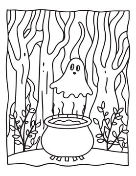 halloween coloring page, line art, Halloween illustration