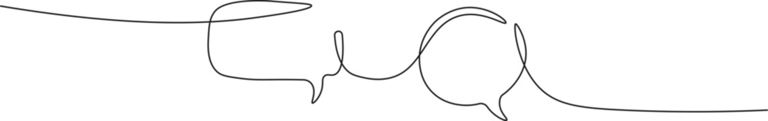 Wall Mural - Speech bubble in continuous line art drawing style. Minimalist black linear sketch of Communication symbol isolated on white background. Dialog cloud, chat bubble template outline design. Vector illus