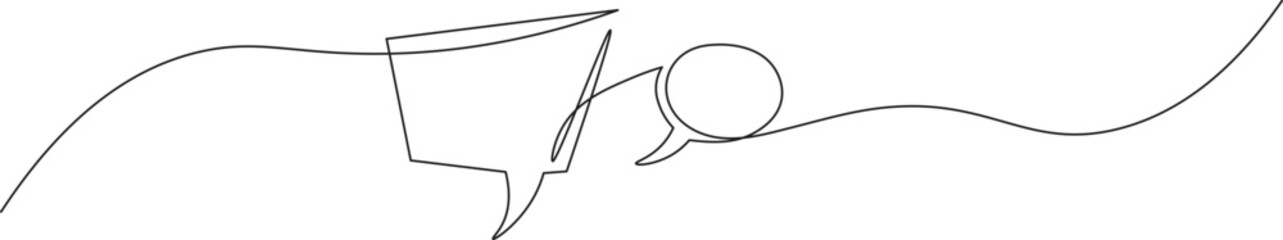 Wall Mural - Speech bubble in continuous line art drawing style. Minimalist black linear sketch of Communication symbol isolated on white background. Dialog cloud, chat bubble template outline design. Vector illus