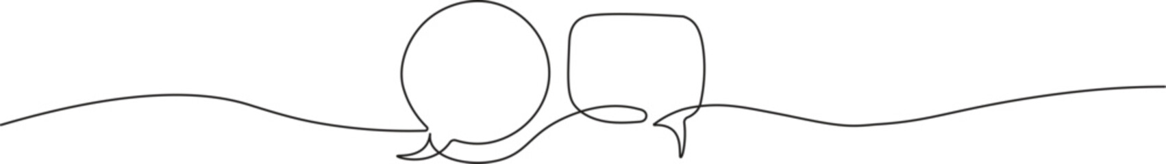 Wall Mural - Minimalist continuous line art of a speech bubble. Black outline vector illustration of a chat or dialog symbol on a white background. Vector illustration