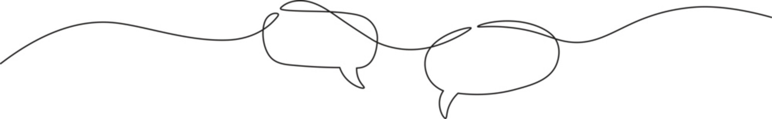 Wall Mural - Speech bubble in continuous line art drawing style. Minimalist black linear sketch of Communication symbol isolated on white background. Dialog cloud, chat bubble template outline design. Vector illus