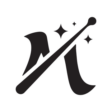 Magic wand Logo design concept Silhouette white background.