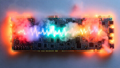 Poster - Glowing circuit board with colorful smoke