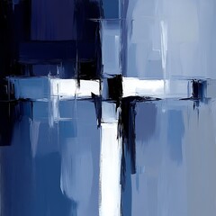 Poster - Modern Abstract Art with Blue and White Color Palette for Decor