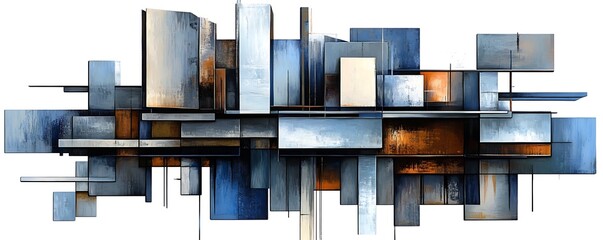 Poster - Abstract Geometric Art with Blue and Orange Accents for Modern Spaces