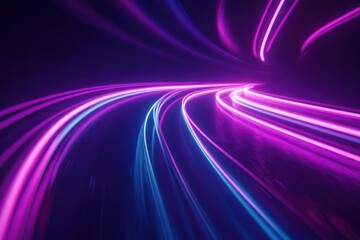 Poster - Curved neon light streaks in dynamic motion