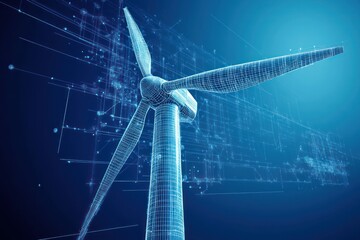 wind turbine blueprint on digital blue background