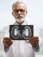 Aufkleber - Doctor Presenting Kidney X-ray Results in Clinical Setting With Bright Background and Focused Expression on Health Diagnostics