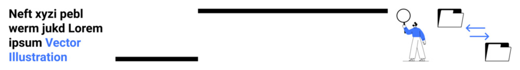 Poster - person using magnifying glass exploring folder details files linked via blue arrow. ideal for data m
