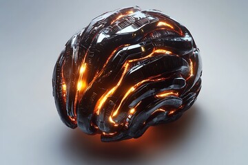 Poster - 3D artificial intelligence brain icon, futuristic vector art with glowing tech lines and metallic textures 
