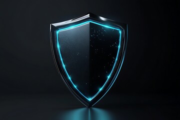 Poster - 3D cybersecurity shield icon, glowing edges, sleek metallic look, vector art with futuristic dark theme 