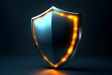 Poster - 3D cybersecurity shield icon, glowing edges, sleek metallic look, vector art with futuristic dark theme 