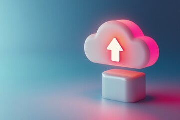 Aufkleber - 3D data cloud upload icon in smooth vector art style, soft lighting and futuristic digital environment 