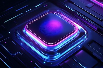 Poster - 3D digital fingerprint security icon, futuristic vector design, vibrant neon lines and a dark tech background 