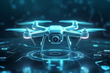 Aufkleber - 3D drone icon in sleek futuristic vector art, metallic texture with minimal clean tech landscape 