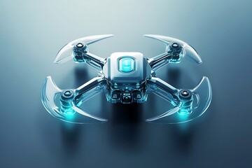 Aufkleber - 3D drone icon in sleek futuristic vector art, metallic texture with minimal clean tech landscape 