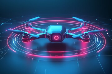 Aufkleber - 3D drone icon in sleek futuristic vector art, metallic texture with minimal clean tech landscape 