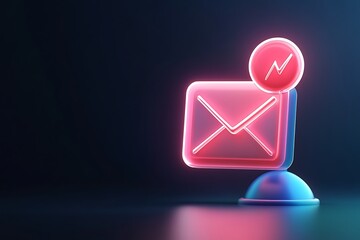 Poster - 3D email notification bell icon in vector style, soft gradient lights and futuristic smooth shapes 