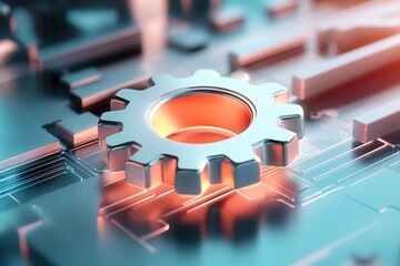 Poster - 3D gear and settings icon, futuristic glossy vector design, floating over a clean tech environment 