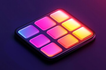 Poster - 3D mobile app interface icon, modern vector design with subtle neon glows and soft 3D shadows 