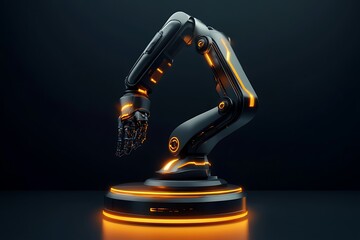 Poster - 3D robotic arm icon, sleek vector design, glowing metallic textures and a clean high-tech backdrop 