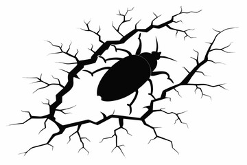 Poster - Vector black insect silhouette on cracked surface, creating striking visual contrast