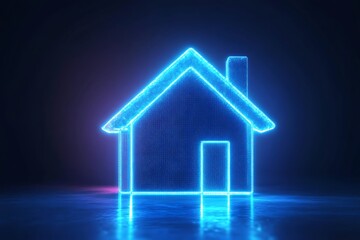 Aufkleber - 3D smart home house icon, glowing futuristic vector style, vibrant blue neon lights and smooth textures 