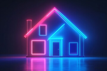 Aufkleber - 3D smart home house icon, glowing futuristic vector style, vibrant blue neon lights and smooth textures 