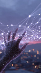 Fototapete - Abstract image of hand reaching out to glowing network, symbolizing connection, technology, and digital world