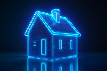 Aufkleber - 3D smart home house icon, glowing futuristic vector style, vibrant blue neon lights and smooth textures 
