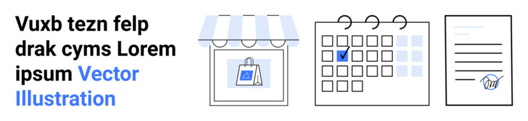 Poster - storefront with bag graphic, calendar with date highlighted, checklist. ideal for retail, scheduling