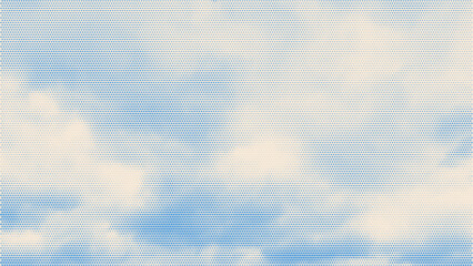 Leinwandbilder - Color halftone texture of blue sky with clouds. Abstract cloud pattern vector dotted pixel texture background with copy space.